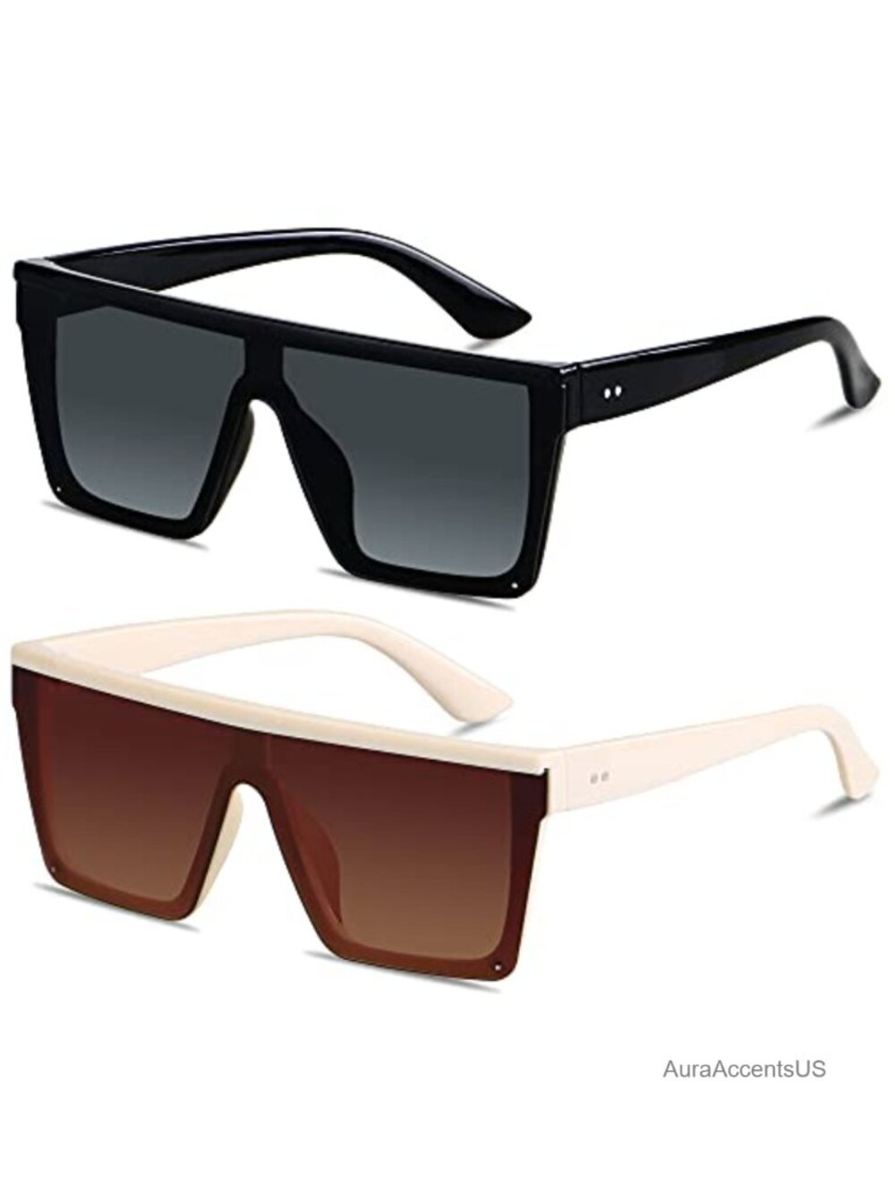 Oversized Square Shield Sunglasses Flat Top UV400 Rimless